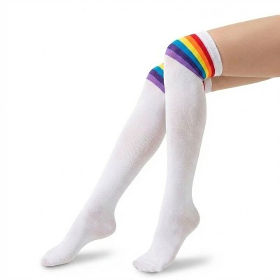 Punčochy bílé s duhovými proužky