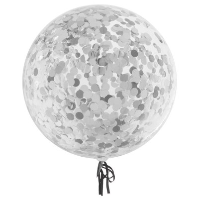 Průhledný balónek se stříbrnými konfetami 46cm
