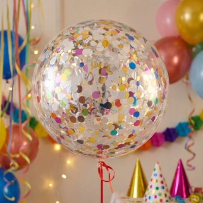 Průhledný balónek s barevnými konfetami 46cm