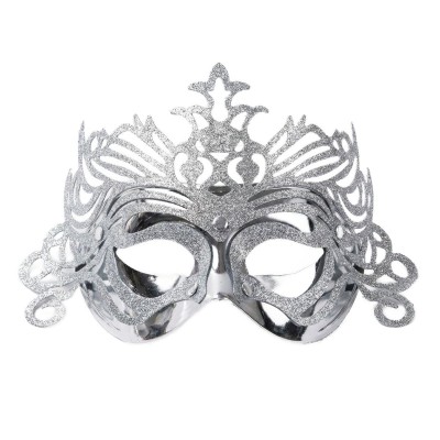 Škraboška stříbrná maska benátská s korunkou