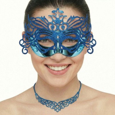 Škraboška stříbrná maska benátská s korunkou