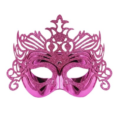Škraboška růžová maska benátská s korunkou