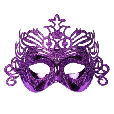 Škraboška fialová maska benátská s korunkou