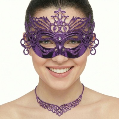 Škraboška fialová maska benátská s korunkou