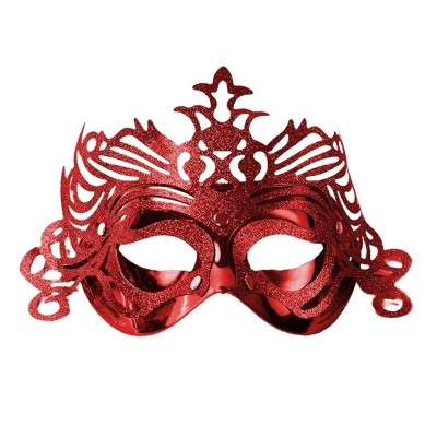 Škraboška červená maska benátská s korunkou
