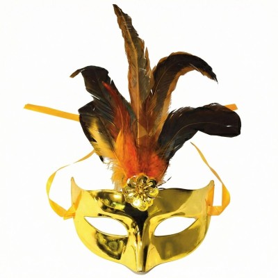 Škraboška zlatá maska s peřím