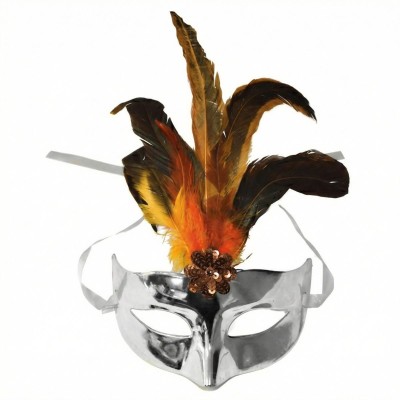 Škraboška stříbrná maska s peřím