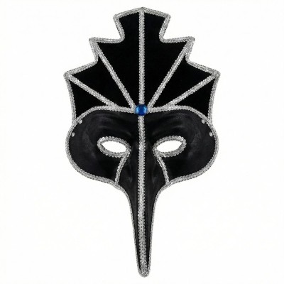 Benátská černá stříbrná maska dlouhý nos