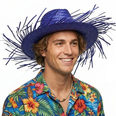 Plážový slaměný klobouk modrý slamák