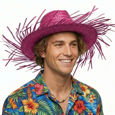 Plážový slaměný klobouk růžový slamák