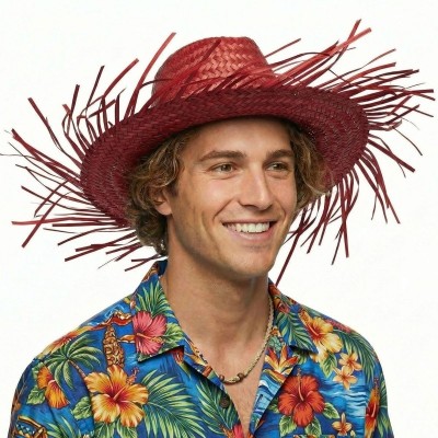 Plážový slaměný klobouk červený slamák