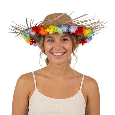 Plážový slaměný klobouk s květinami přírodní slamák