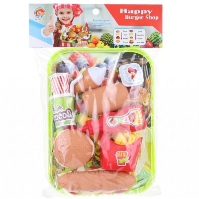 Sada jídlo hamburger a nádobí na hraní