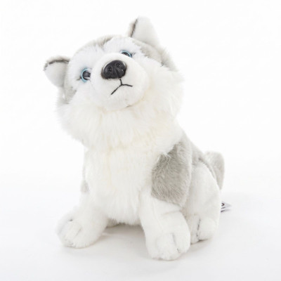 Plyšový Pes Husky šedý sedící 15 cm