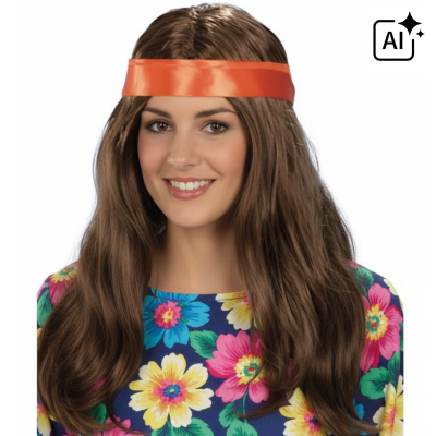 Paruka s čelenkou hippie hipík hnědá