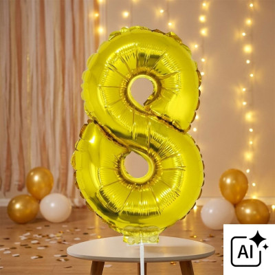 Foliový balónek s tyčkou číslo 8 zlatý 41cm