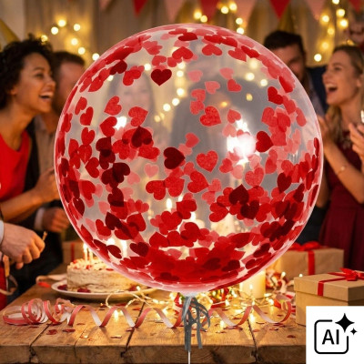Průhledný balónek s konfetami srdce 46cm