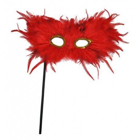Škraboška maska z peří červená