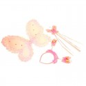 Sada růžový motýlek - křídla, čelenka a hůlka