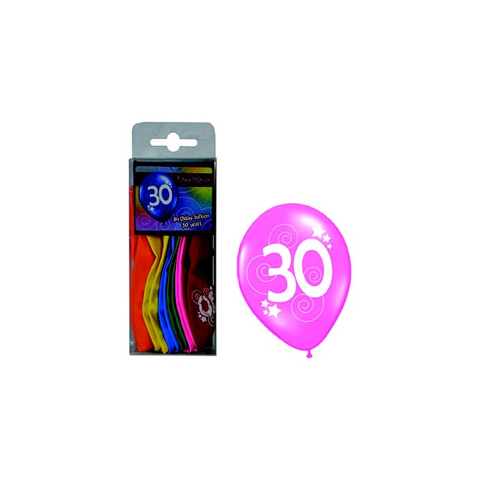 Balónky s číslem 30 barevné 12ks