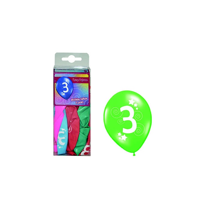Balónky s číslem 3 barevné 12ks