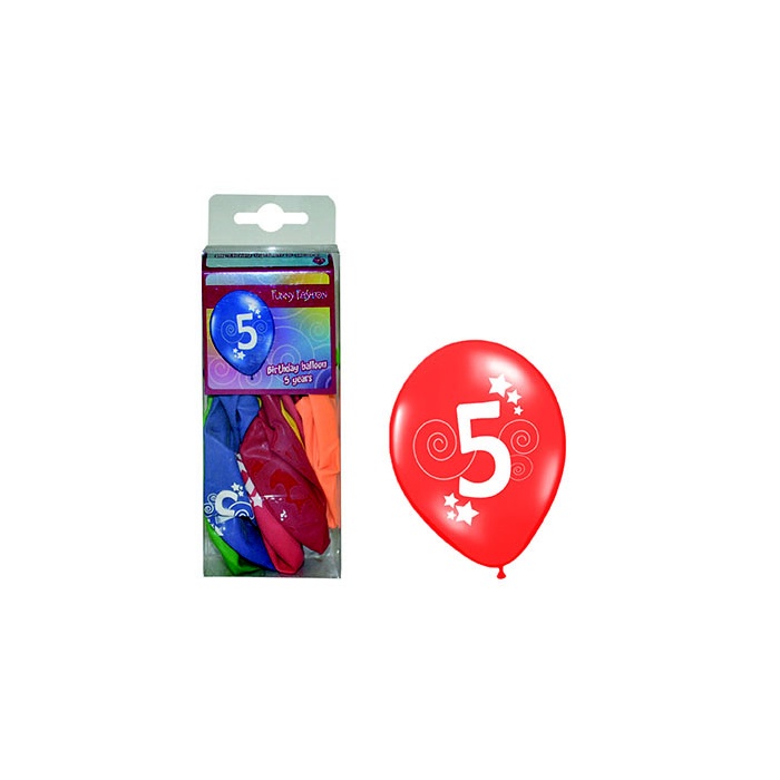 Balónky s číslem 5 barevné 12ks