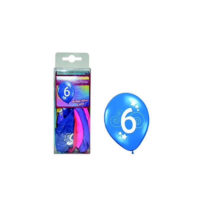Balónky s číslem 6 barevné 12ks